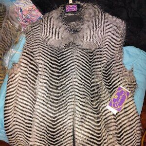 Curations Faux Fur Zebra Chevron Stripe Longline Vest NWT